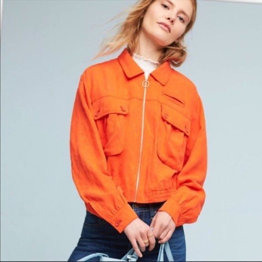𝅺anthropologie Linen Cropped Jacket - Picture 3 of 6